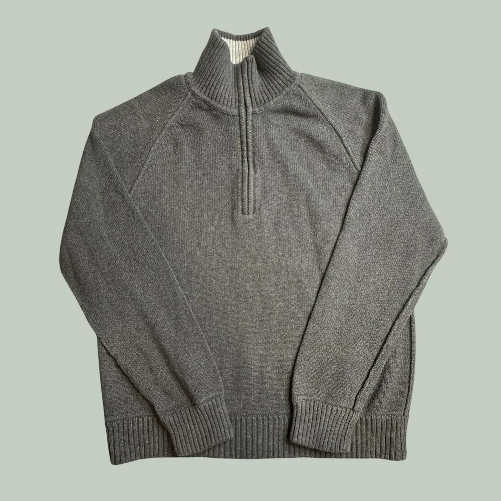 Aeropostale Sweater Mens L Quarter Zip Gray Cotton Mock Neck Raglan Sleeve